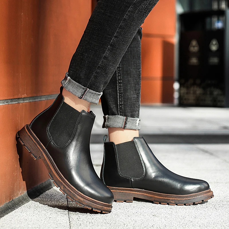 

Мужские замшевые ботинки челси 2020, кожаные ковбойские ботильоны на платформе, мужские черные зимние ботинки челси, Мужская зимняя повседне...