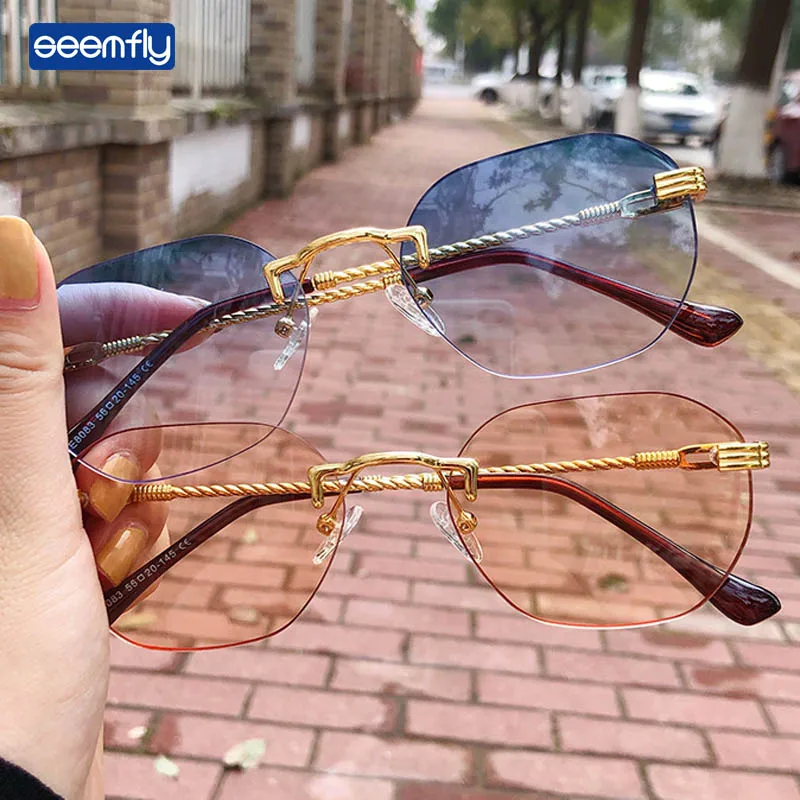 

Seemfly 2021 Gradient Color Metal Sunglasses Brand Designer Fashion Colorful Eyewear For Women Men Sunshades UV400 Sun Glasses