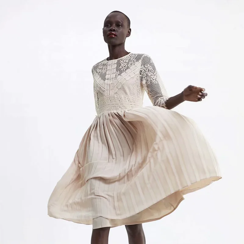Новое испанское дизайнерское кружевное плиссированное платье феи с круглым