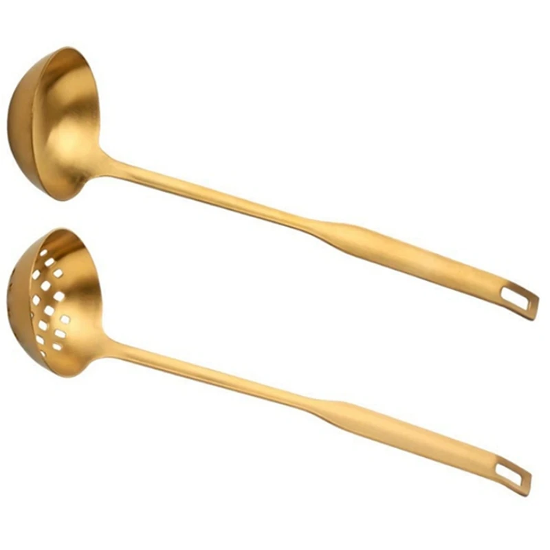 Gold Soup Ladle Colander Set Long Handle Stainless Steel Kitchenware Cookware Serving Spoon for Cooking Utensil(2 PCS) | Дом и сад