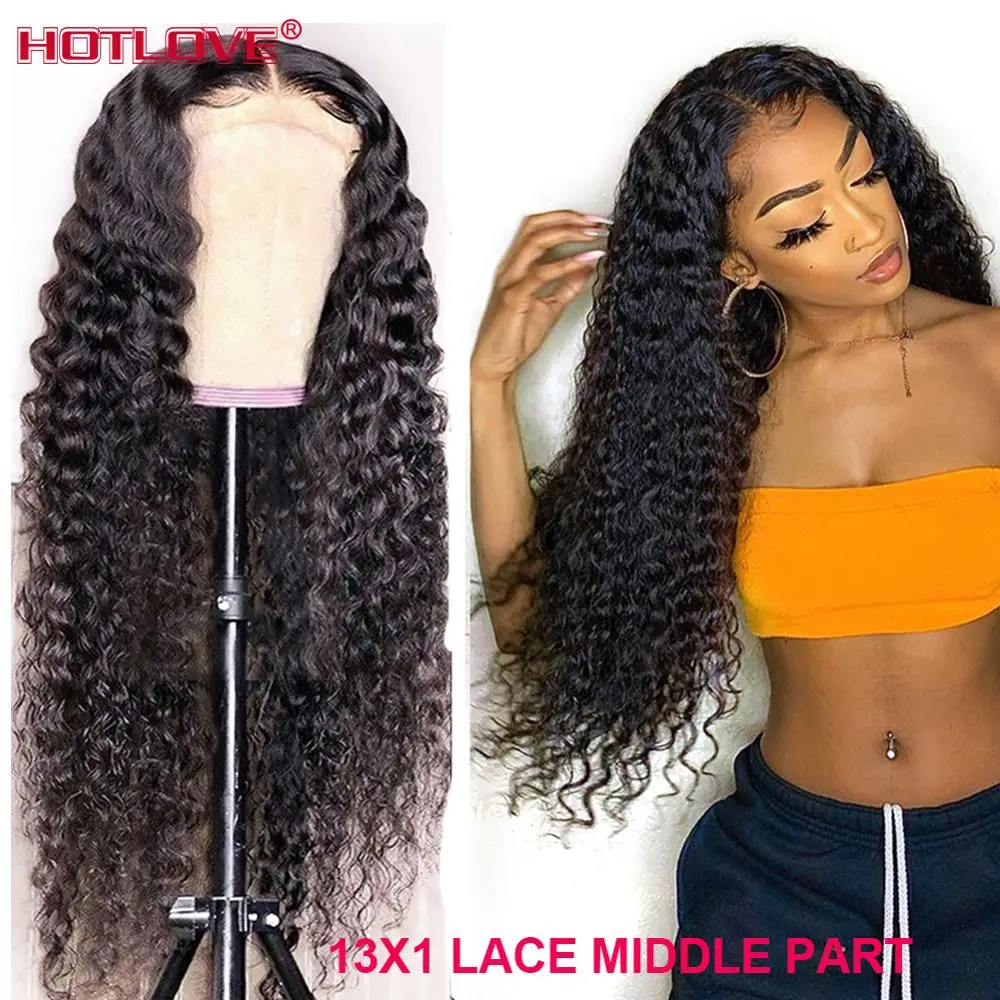 Peruvian Kinky Curly Lace Front Part Human Hair Wigs 13x1 T-part Lace Hair Wigs with Baby Hair Pre Plucked Remy Hair Lace Wigs