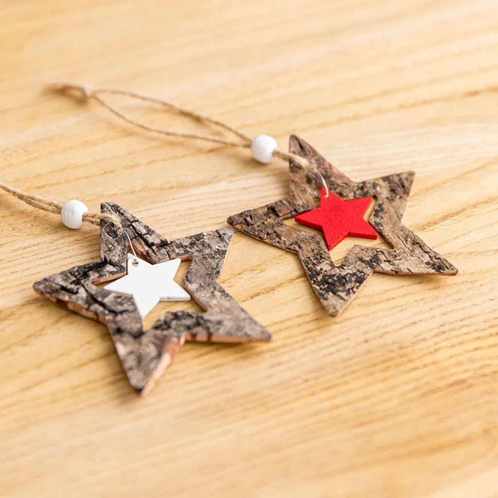 Деревенская Рождественская елка декор из войлока деревянные полые звезды сердце