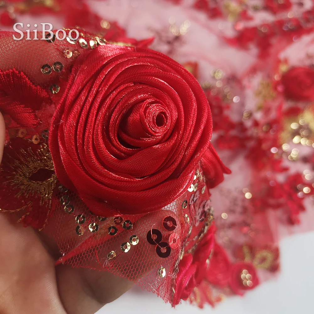 Бесплатная доставка дизайнерская Роскошная красная кружевная ткань ручной