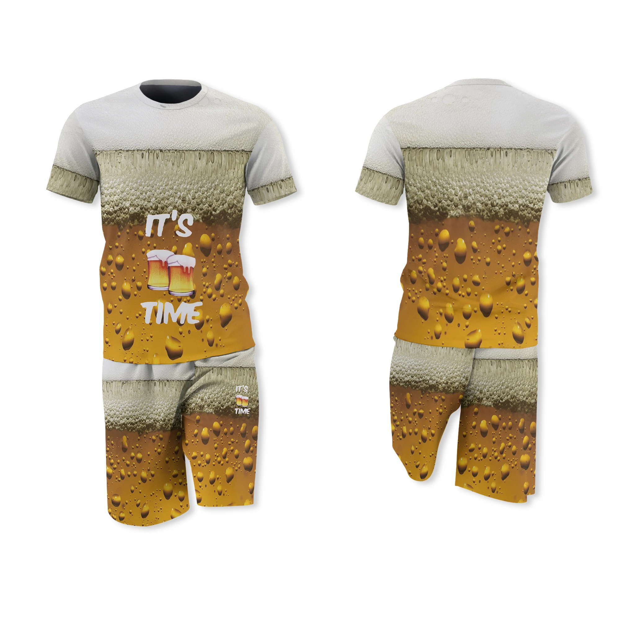 

New men's creative beer beverage printing short-sleeved suit summer slim T-shirt shorts 2-piece casual fashion sportswear
