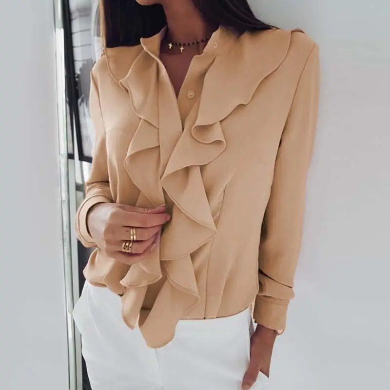 Женские свободные блузки с оборками офисная блузка длинным рукавом топы и