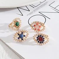 morocco eye natural stone flower cutout hollow gold frame adjustable ring for women elegant fashion party festival accessories