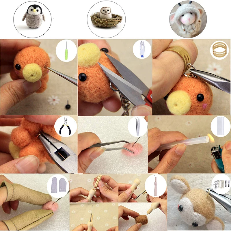 LMDZ 464Pcs Doll Wool Needle Felting Kit DIY Non Finished Animals Poked Set Handcraft Tools for Needle Material Bag Supplies