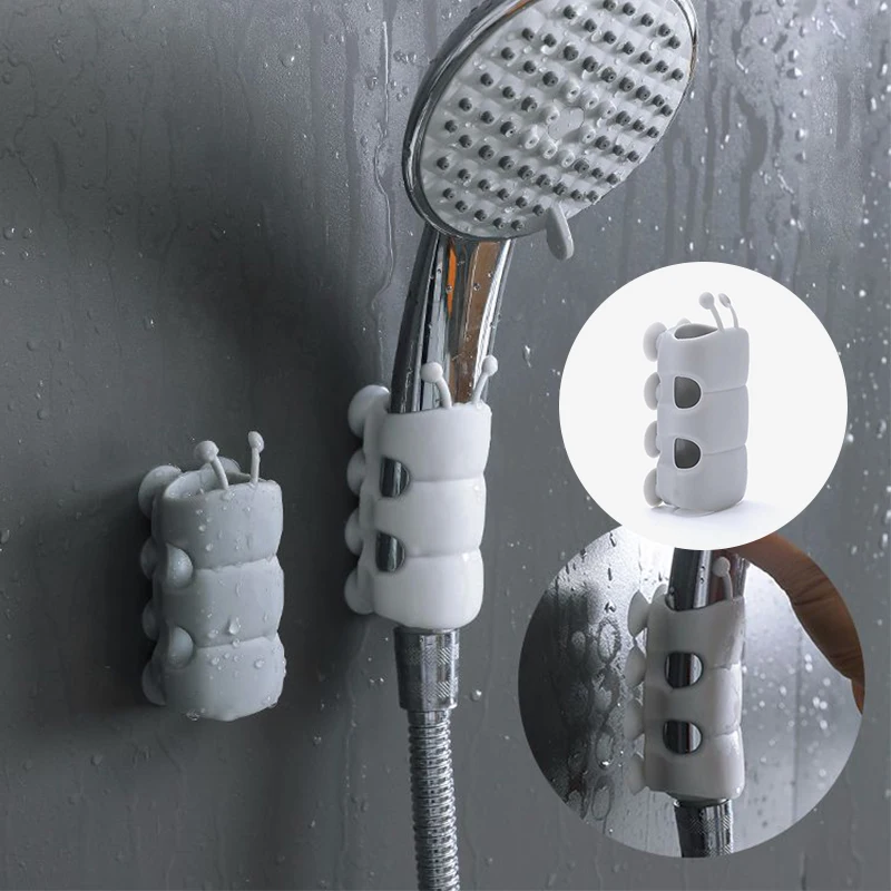 

Movable and adjustable silicone shower head with suction cup bathroom hook wall-mounted shower rack