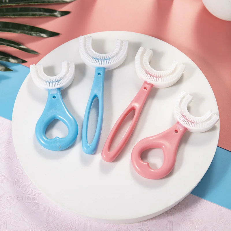 Cepillo de dientes infantil de silicona en U, limpieza Manual de la boca con dibujos animados, accesorios para beb&eacute;s, novedad de 2021-0