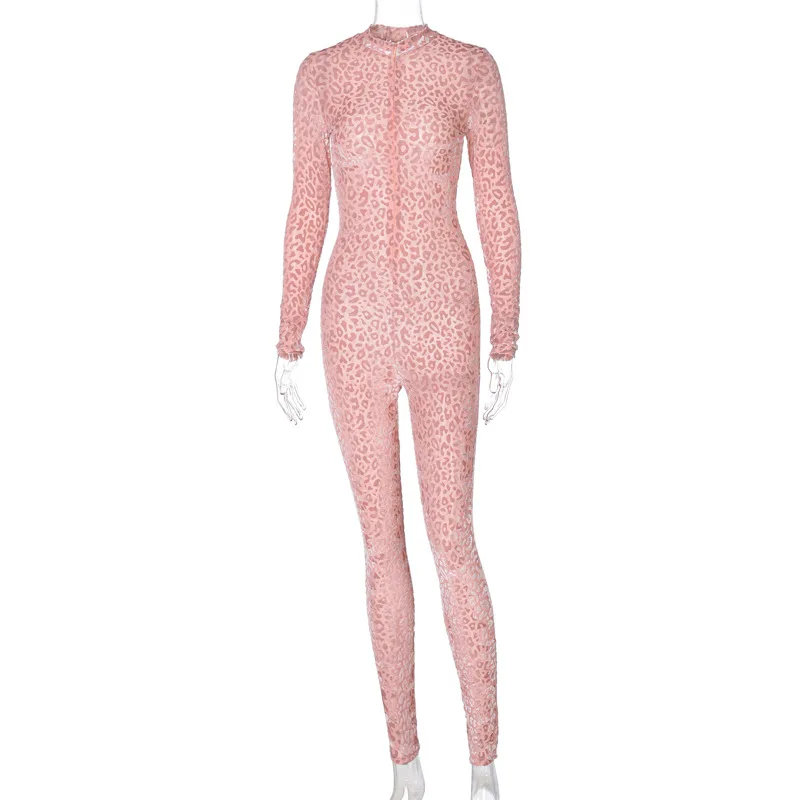 

European and American women's clothing autumn and winter 2020 new fashion trend half open neck zipper long sleeve slim Jumpsuit
