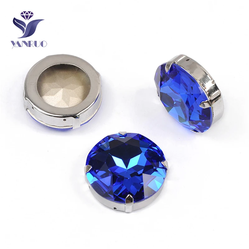 YANRUO 1201 27 мм сапфир Круглый DIY стеклянные стразы камни пришить точка назад