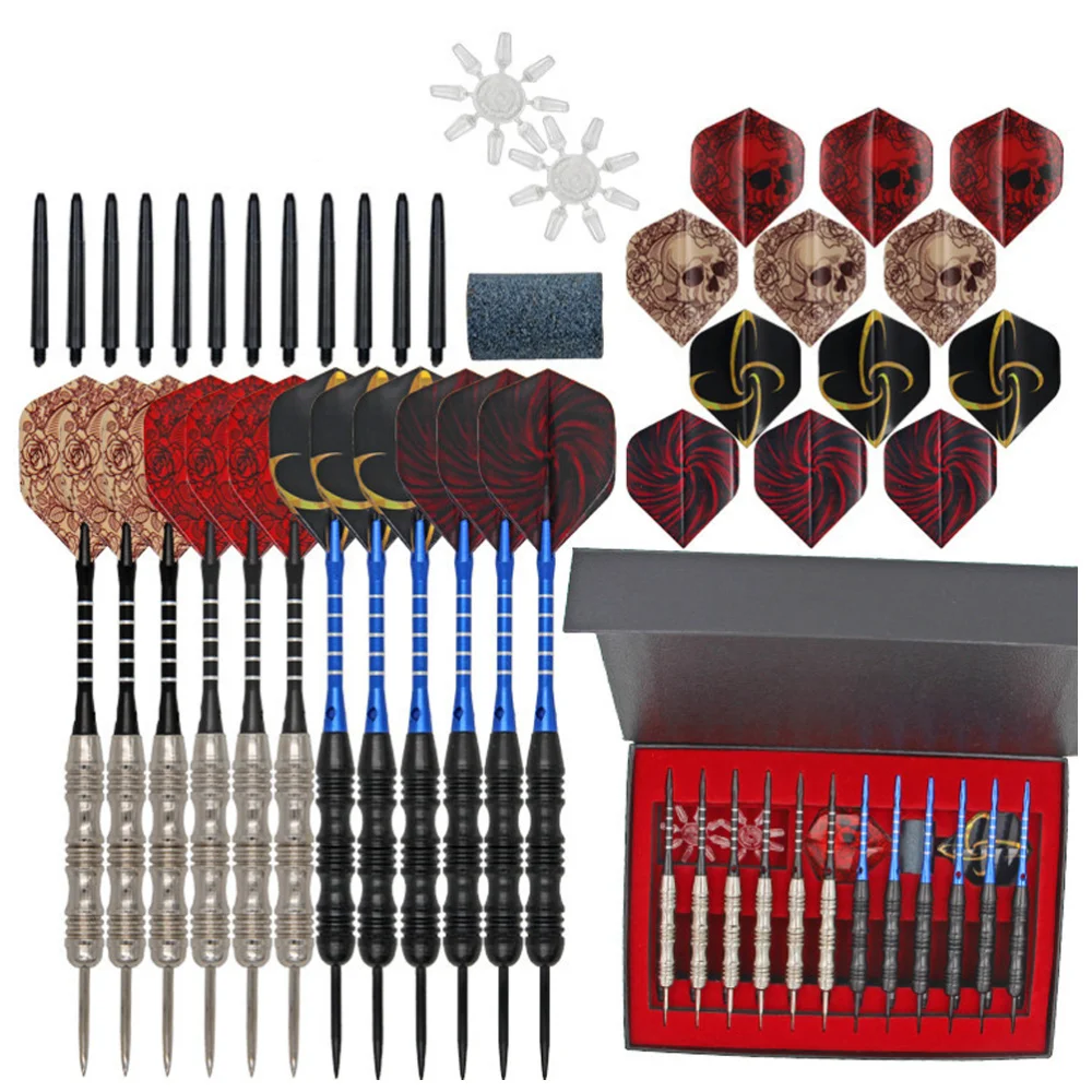 

12 Pcs Aluminum Darts Set Professional Needle Tipped Dart Shafts Standard Flights with Dart Sharpener for Dartboard