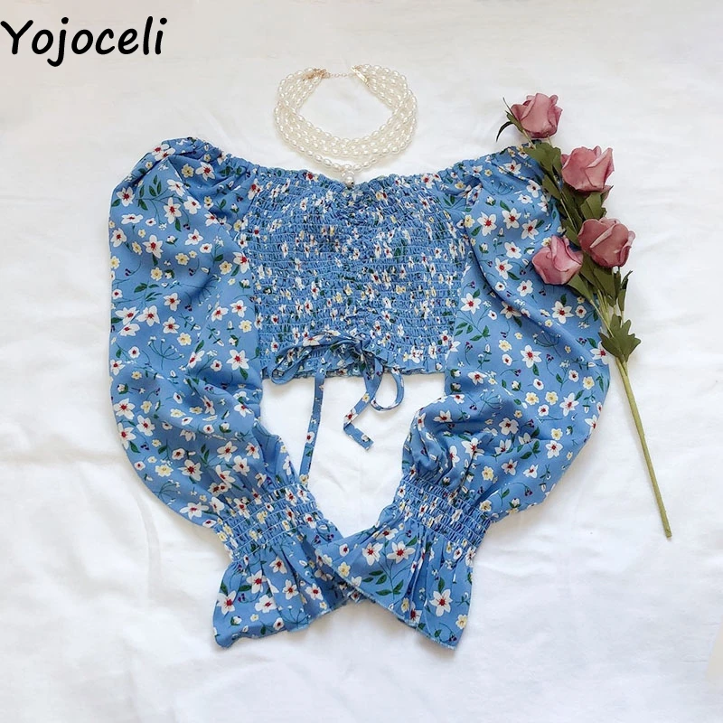 Блузка Yojoceli в стиле бохо Женская с длинным рукавом Пляжная рубашка принтом