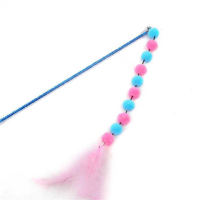 

Random Color Cat Feather Teaser Interactive Funny Colorful Pom Pom Cat Bell Wand Kitten Teaser Toy Cat Scratch Toy Dorakitten