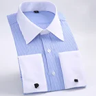 Мужская классическая рубашка в полоску, классическая свободная деловая рубашка с французскими манжетами и длинными рукавами