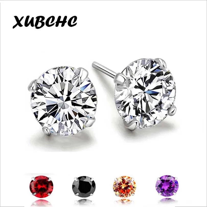 

XUBCHC Cubic Zirconia 24 Style Silver Color Red Black Zircon Earrings For Women Crystal Stud Earring Fashion Wedding Jewelry