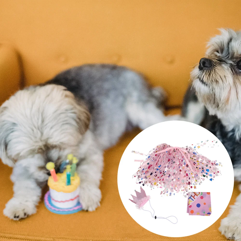 

1 Set Pet Birthday Photo Prop Costume Puppy Dog Delicate Hat Dress Scarf