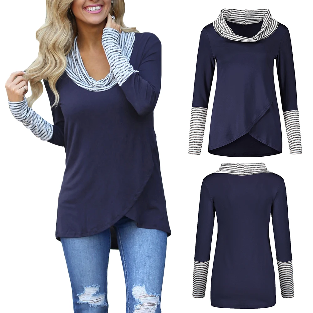 Повседневная Женская Осенняя полосатая прошитая блуза с длинным рукавом и