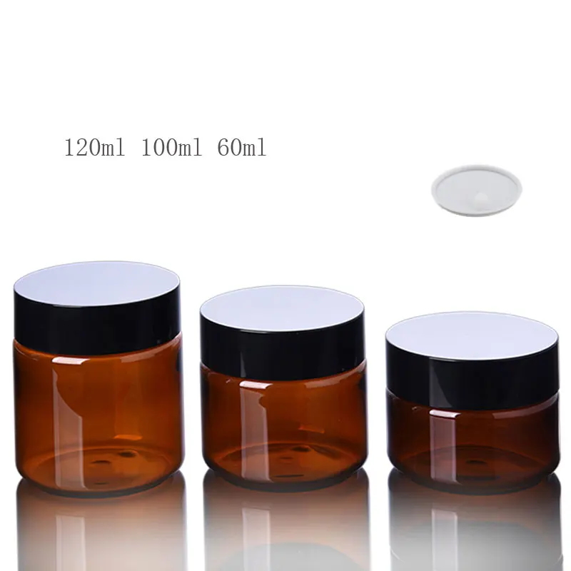 24pcs X 60g 100g 120g Brown PET Jar Black Cap  Empty Powder Plastic Container Frosted Screw Lid Cosmetic Cream Pot Bottles