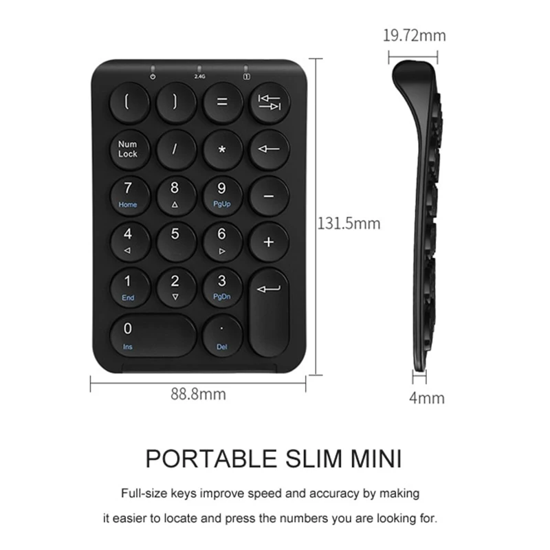

B.O.W Portable Slim Mini Number Pad,22 Keys 2.4Ghz Wireless USB Numeric Keypad Keyboard for Laptop Desktop PC