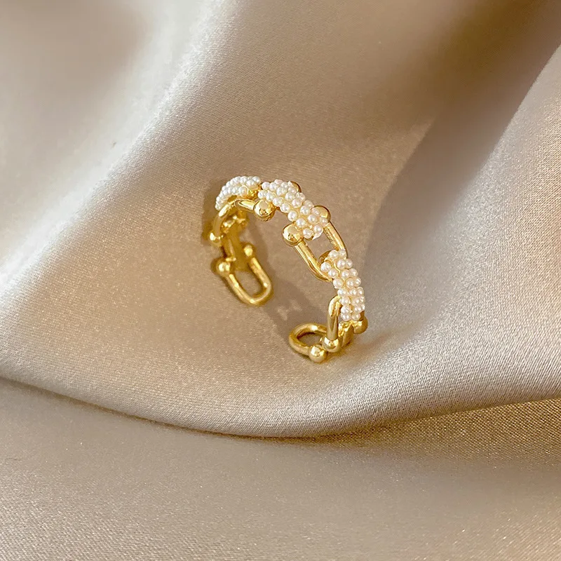 

New fashion personality geometric U-shaped pearl open ring female temperament versatile exquisite ring