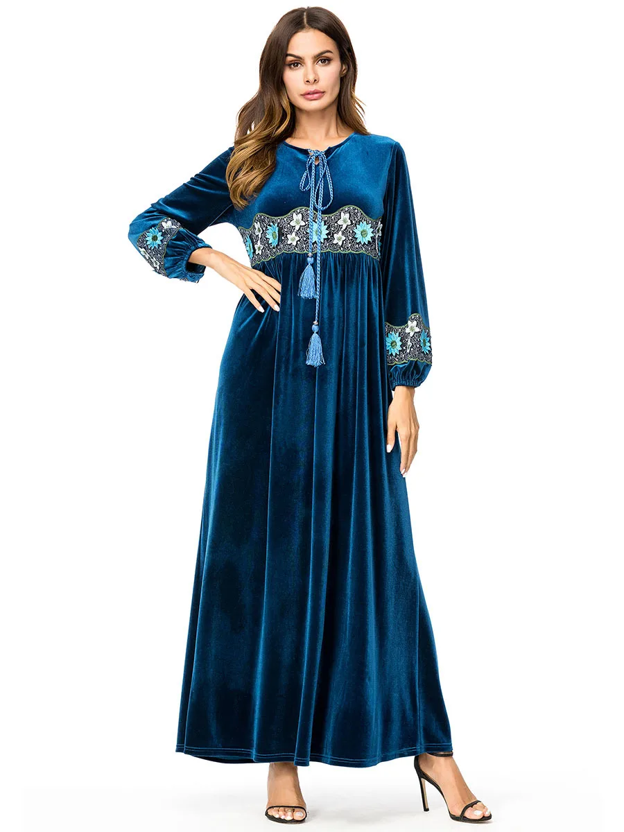 Исламская Костюмы платья абайя Для женщин мусульманский Винтаж бархат хиджаб