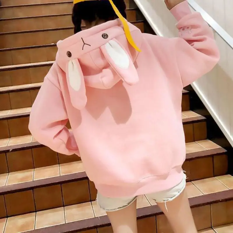 Женская толстовка Kawaii с капюшоном и заячьими ушками Корейская Милая теплая