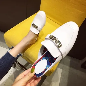 

Shoes Woman 2020 Low Female Mule Cover Toe Slipper Mules Rome Rubber Hoof Heels Basic Slides PU Fabric Shoes Mules For Women