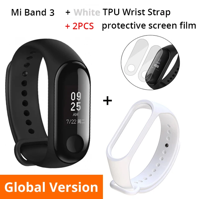 Глобальная версия Xiaomi mi Band 3 Смарт-Браслет фитнес-браслет mi Band 3 большой сенсорный экран OLED частота сердечных сокращений сообщений - Цвет: Add White Strap