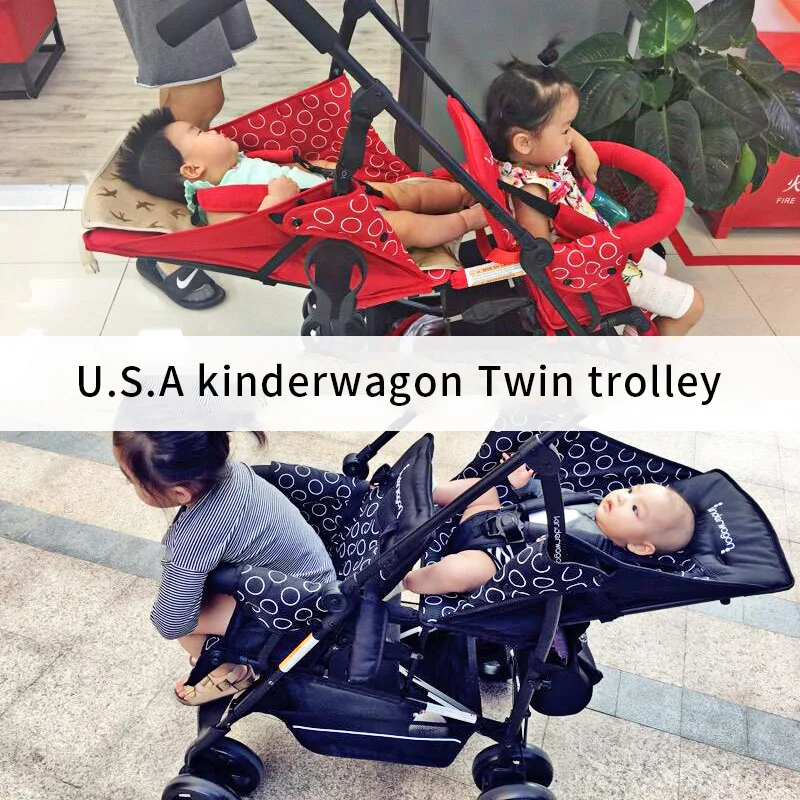 Детская коляска Kinderwagon для близнецов, детская коляска с двойным зонтиком, автомобильный светильник, Легко складывающаяся коляска для близнецов