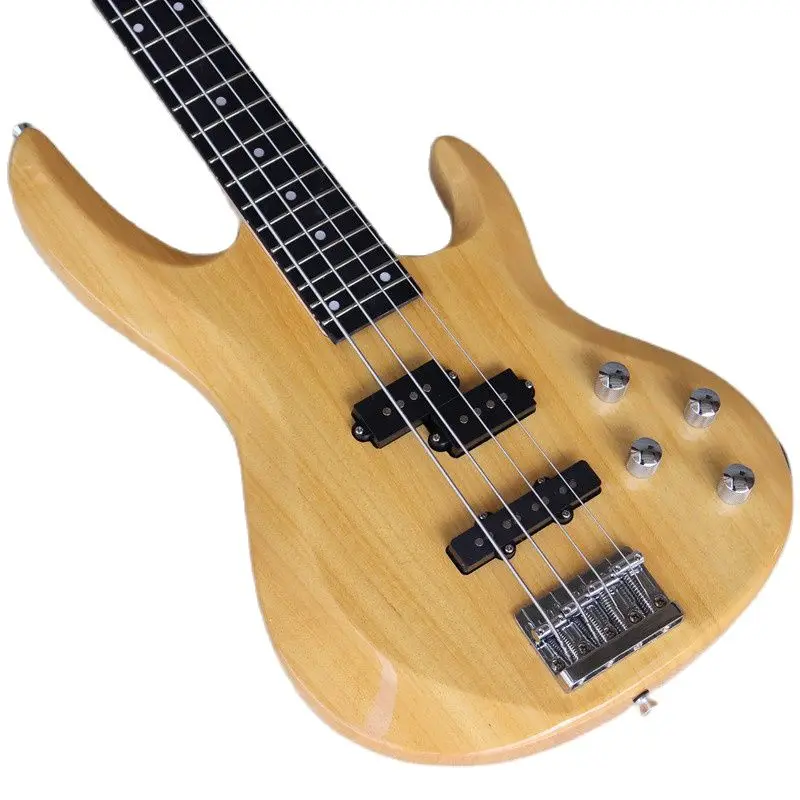 4 saiten bass gitarre elektrische bass gitarre okoume körper 43 zoll holz gitarre natürliche farbe mit freies bass tasche hohe gloss finish