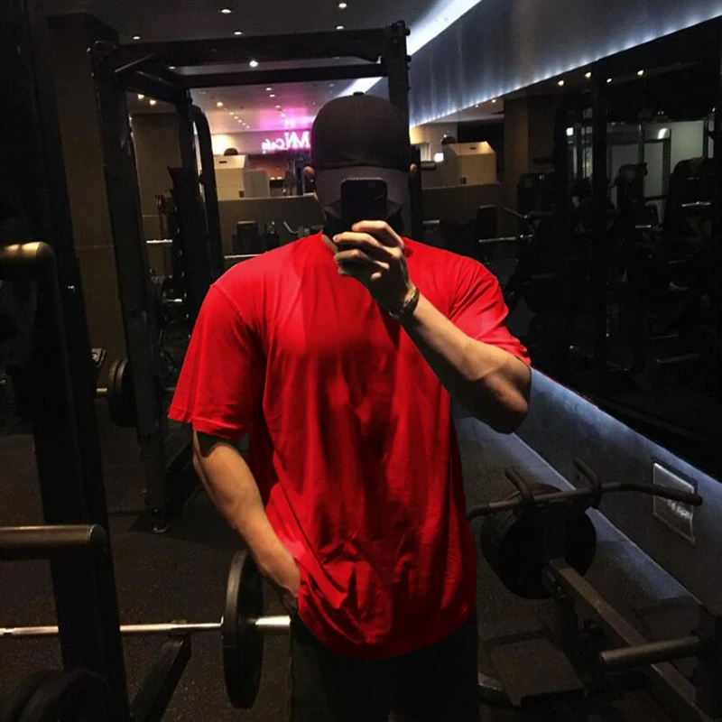 

Running T-shirt Men Gym Clothing Fitness Oversized T Shirt Outdoor Hip Hop Streetwear Loose Half Sleeve Bodybuilding Tshirt