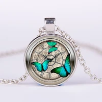 new clock butterfly art photo cabochon glass pendant necklace jewelry accessories for womens mens fashion friendship gifts