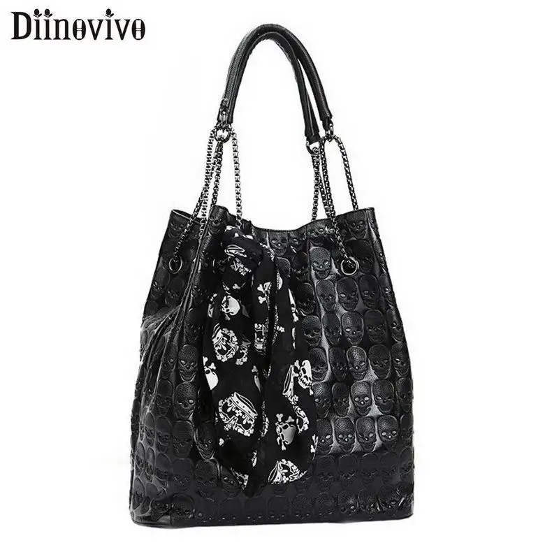 Женская сумка мессенджер DIINOVIVO однотонная через плечо с цепочкой и черепами