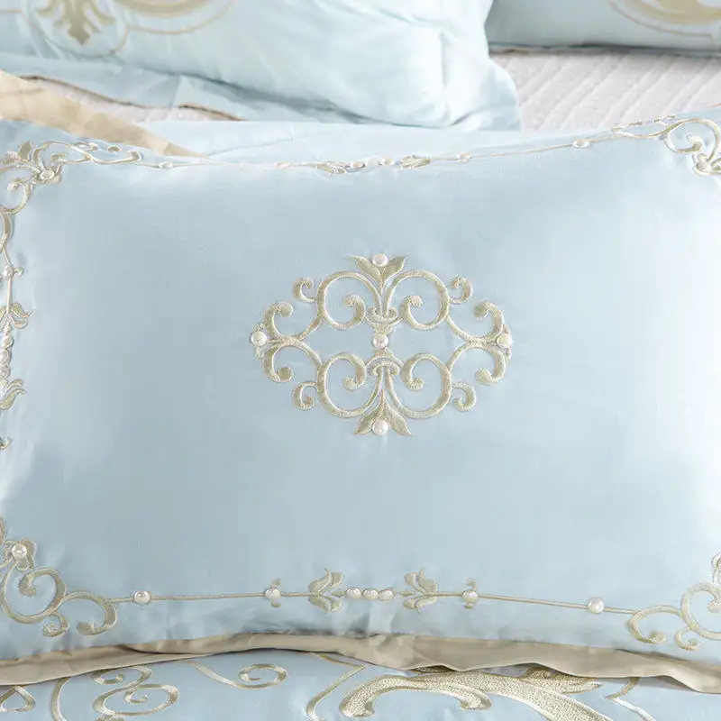 

Silky Soft Chic Embroidered Tencel Bedding Set King Queen Size 4pcs Solid Color Bed Set Duvet/Quilt Cover Bed Sheet Pillowcases