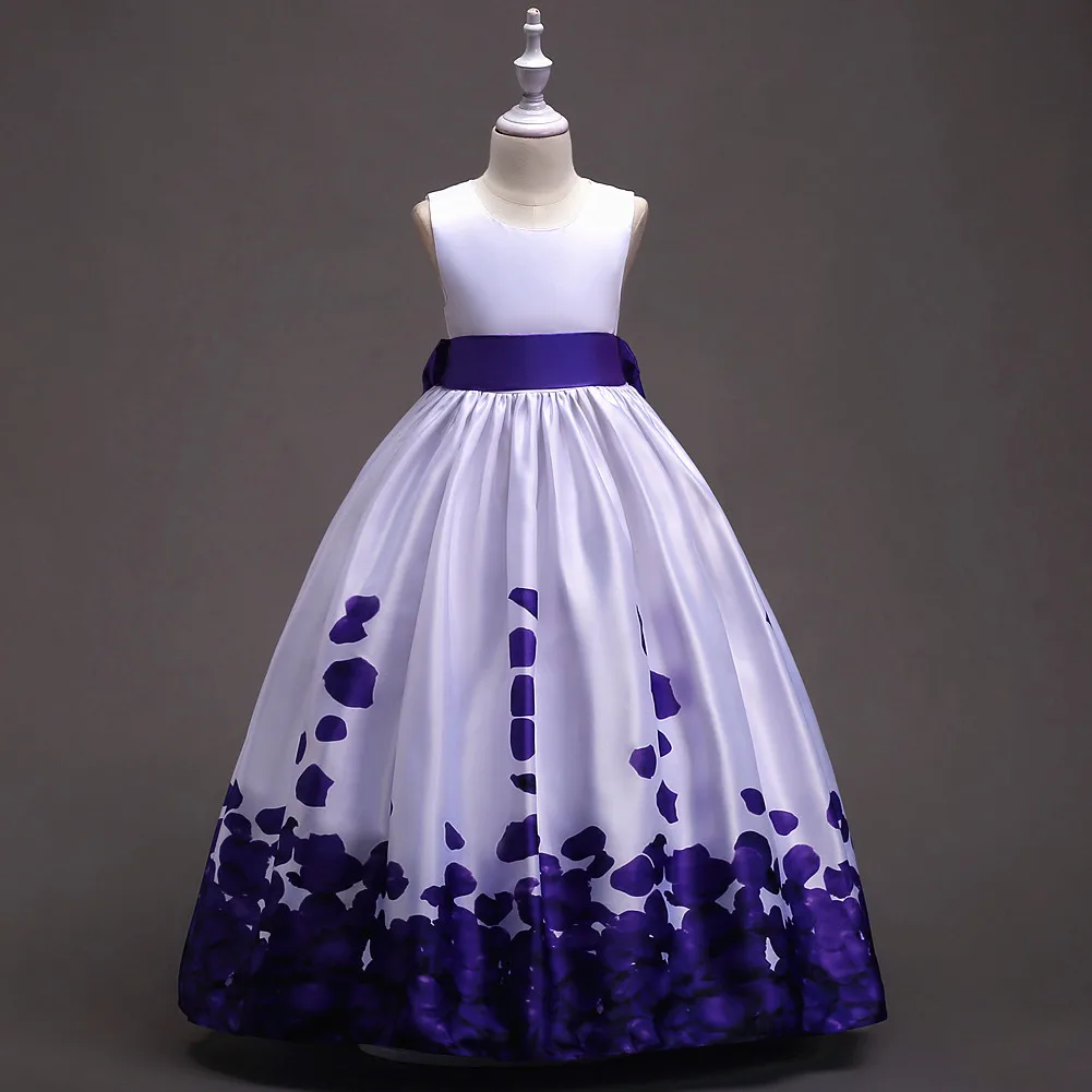 Без рукавов длинное платье с цветочным узором для девочек Размеры 5 Для детей 12–14