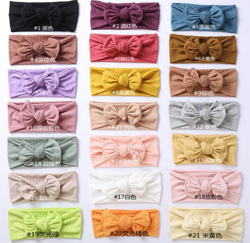 

21 Colors Infant Single Knot Headband Sweet Baby Cotton Solid Head wraps Kids Ribbed Turban Cildren Girl's Photo Props Headwear