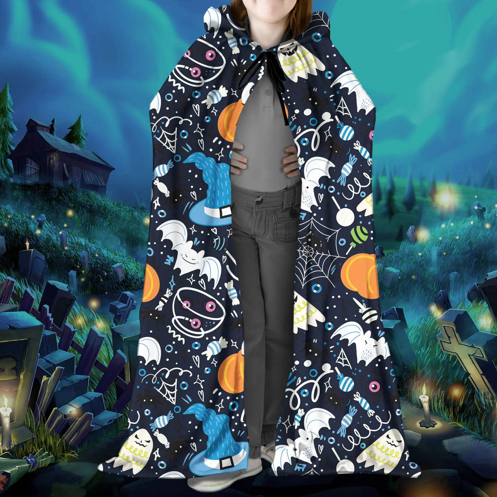 Cute Style Ghost Pattern Kid&#39s Hooded Cloak Birthday Parties Masquerades Cosplay Costumes Fashion Long Cape with Hood 2021 | Дом и сад
