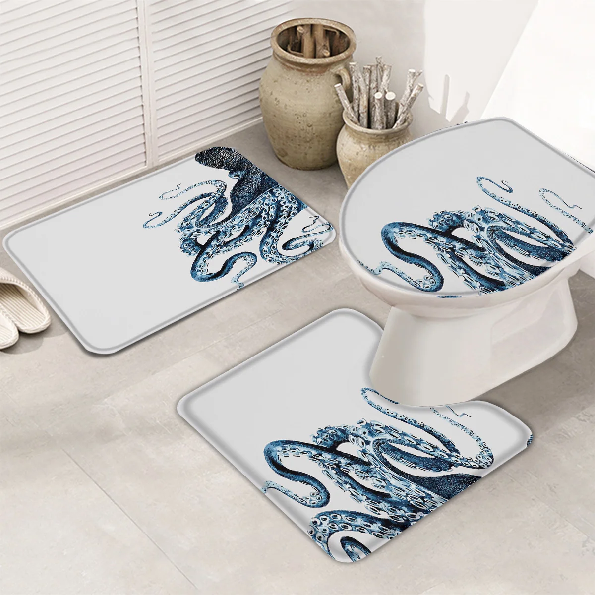 3 Pieces Bathroom Set Octopus Cthulhu Bath Toilet Cover Mat Pedestal Rug Non-Slip | Дом и сад