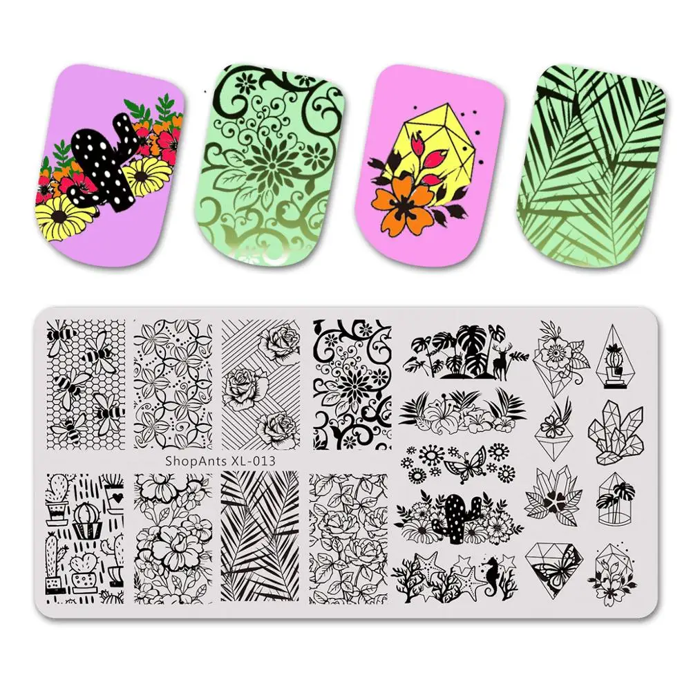 Пластины для стемпинга ногтей цветок алмазные листья пчелы Бабочка печать