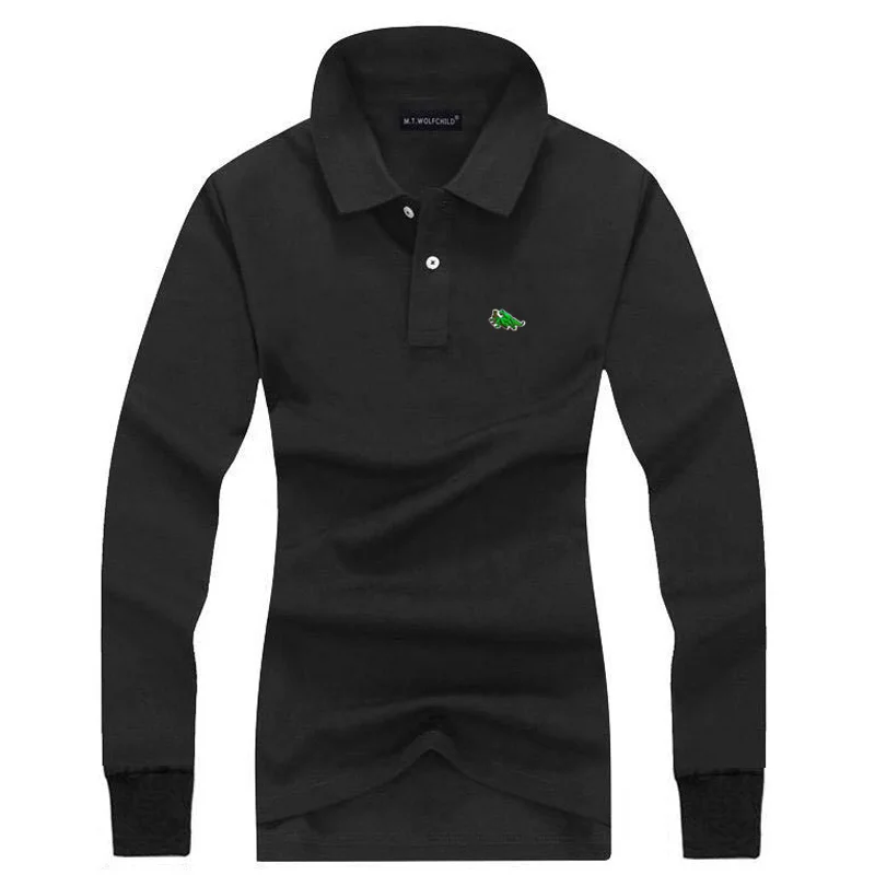 Женская рубашка поло с длинным рукавом 100% хлопок вышивкой|Футболки-поло| |