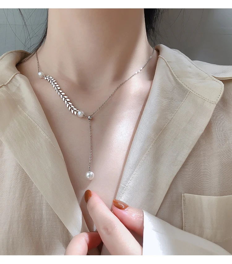 

Ожерелье женское из серебра 925 пробы с подвеской в виде листика