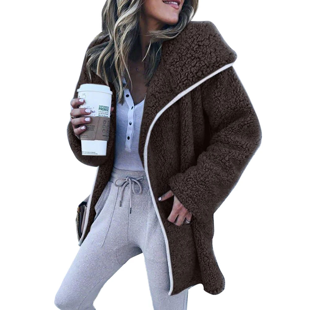 Женская осенне зимняя однотонная теплая Свободная куртка из искусственного