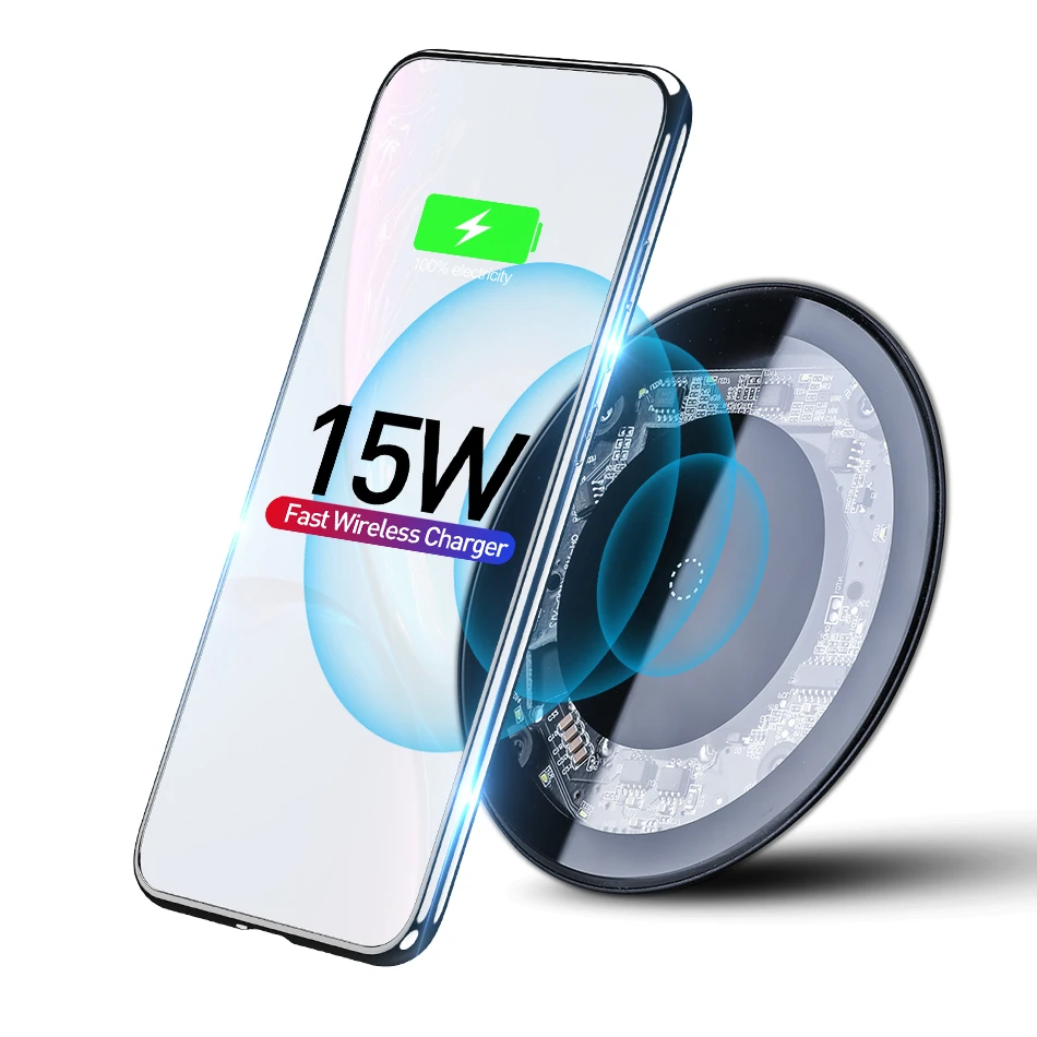 Беспроводное зарядное устройство Qi 15 Вт для iPhone 11 X Xs Max с видимым элементом