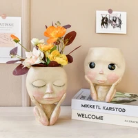 new creative fresh art hand painted girl vase home decor desktop portrait resin crafts sculpture flower arranger birthday gifts