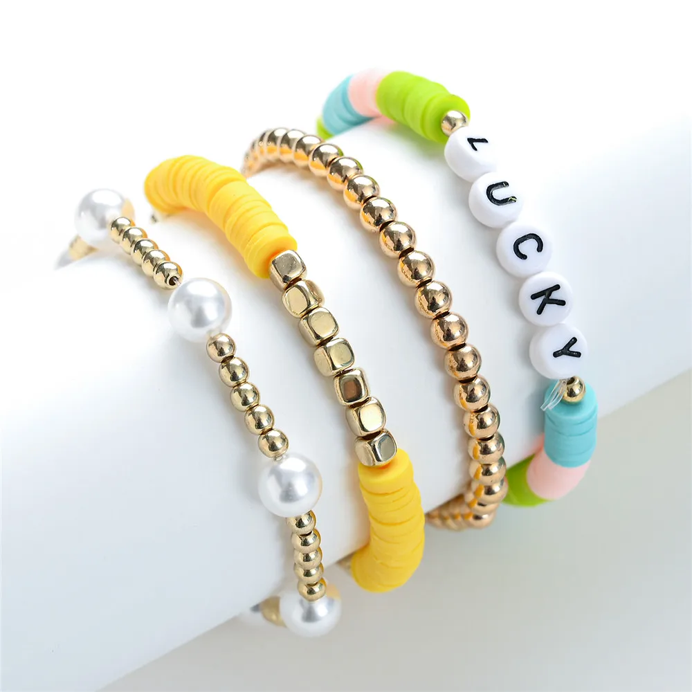 4 шт./компл. Модный Набор браслетов из жемчуга с надписью на удачу женские