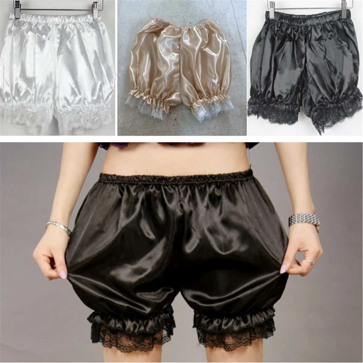 

Women Satin Knickers Panties Pumpkin Bloomer Shorts Underwear Underpants Lace