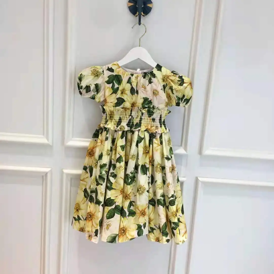 

2021 New design of high quality yellow flower girls dress