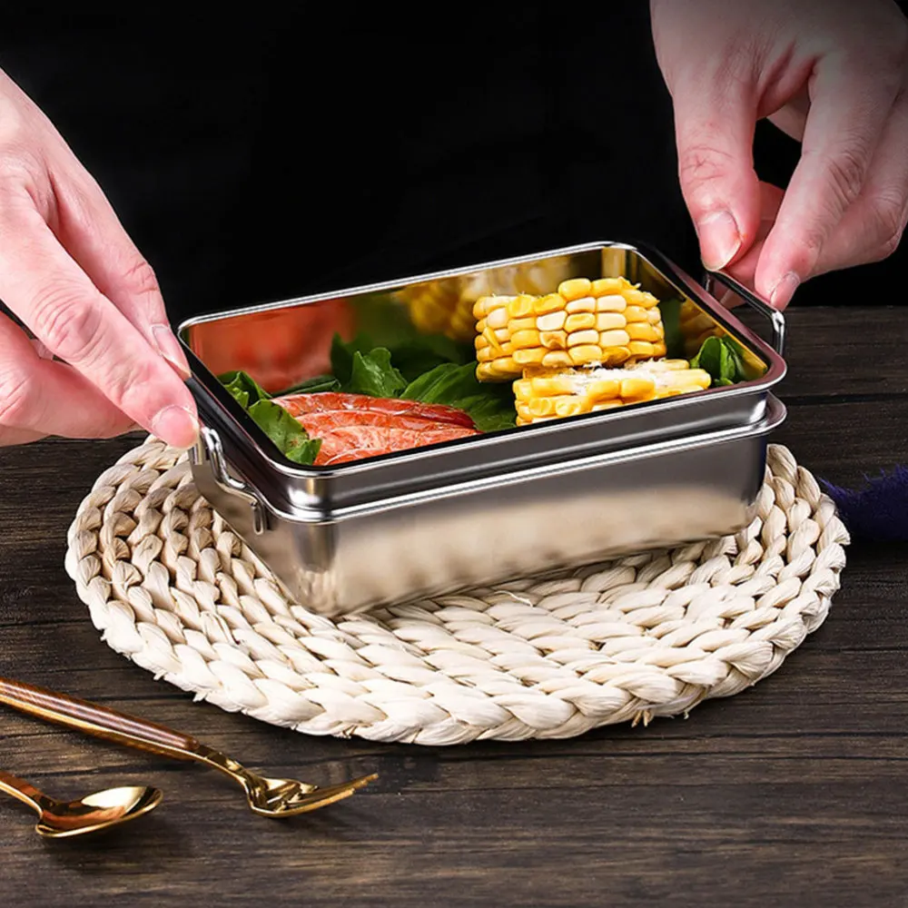 

1Pc Food Tray with Handles Stainless Steel Plate Practical Food Tray (Silver)