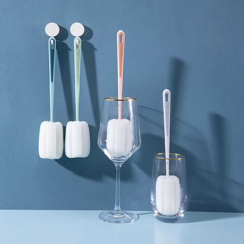 

Milk Bottle Vacuum cup Wineglass Cup washing sponge with handle hand-held sponge brush wall-hung type Kitchen cleaning supplies